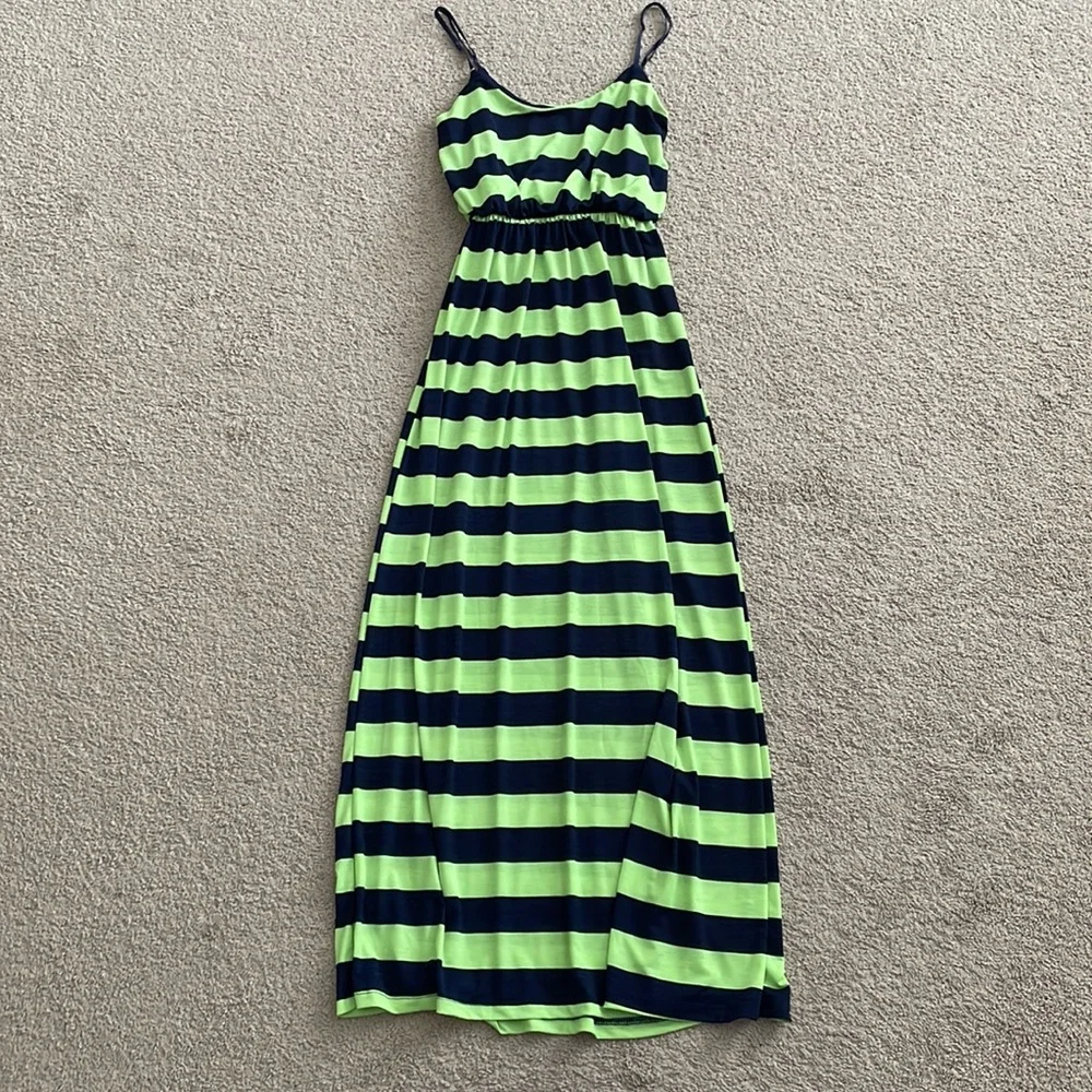 Blue and Neon Green Stripped, Pinkblush Maternity Dress, size small - Picture 2 of 3